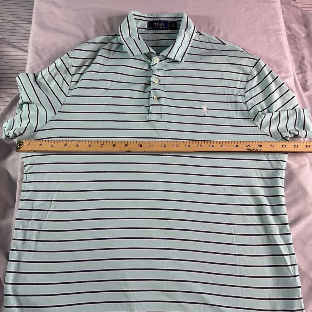 Polo Ralph Lauren Mens Large Blue Striped Polo Shirt Short Sleeve Cotton Classic